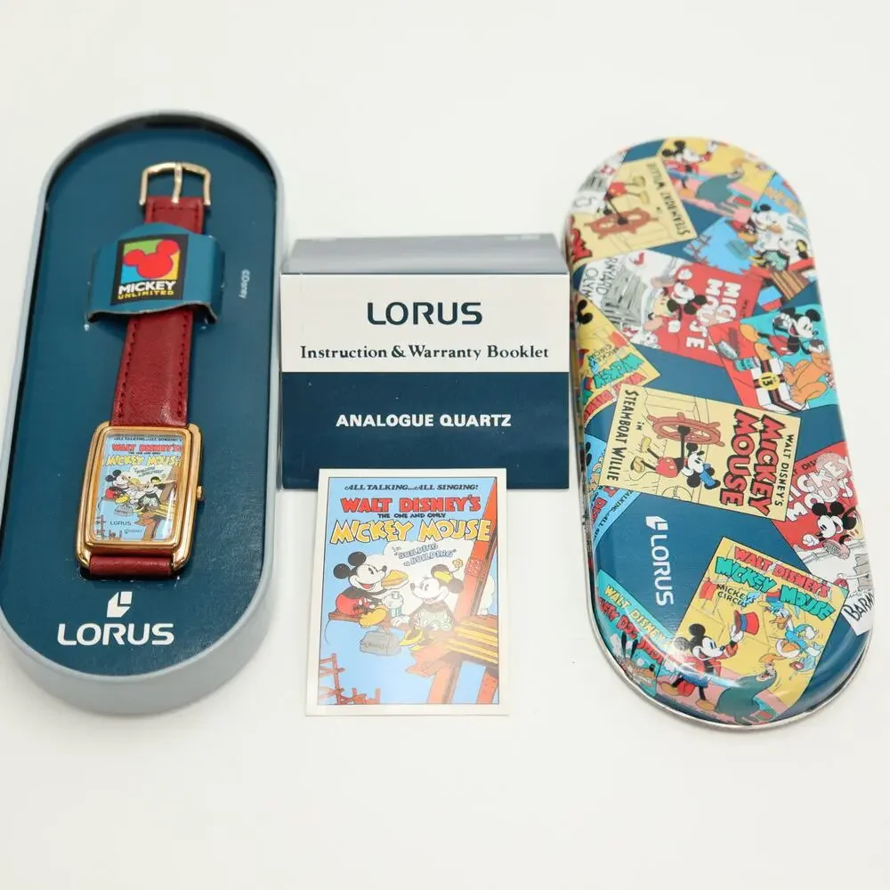 Lorus Mickey Mouse Walt Disney Building Tank 27mmm Watch Leather NOS NEW in Tin